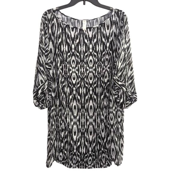 Cacique Swim Lane Bryant black & white tie dye Ikat sheer coverup tunic 2X 18/20 - Picture 1 of 6
